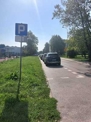 zdjęcie przedstawia wyznaczone miejsca parkingowe i prawidłowe parkowanie pojazdów.