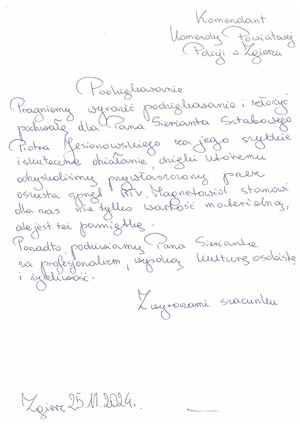 podziękowanie mieszkańca gminy Zgierz dla policjanta.