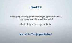 plakat z ostrzeżeniem o oszustach internetowych.