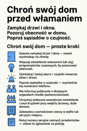 Plakat ze wskazówkami jak chronić się przed włamaniem